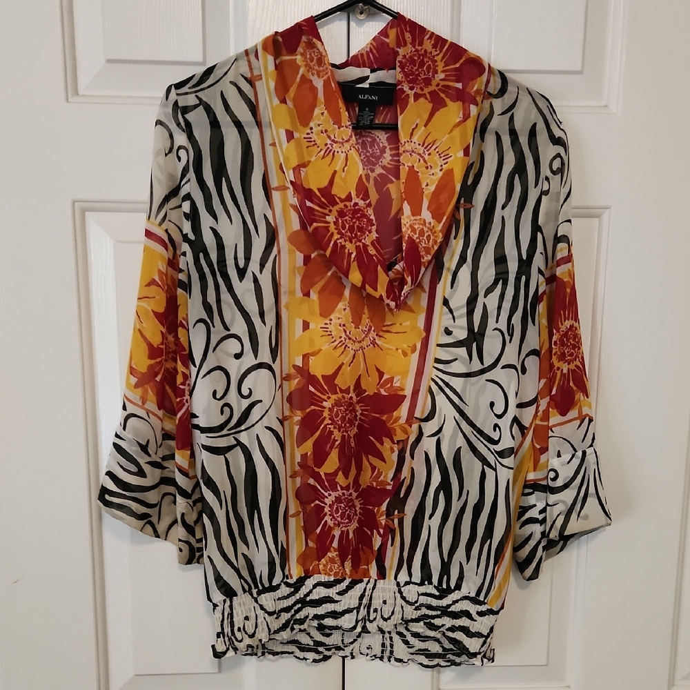 Alfani Multicolor Floral Zebra Blouse